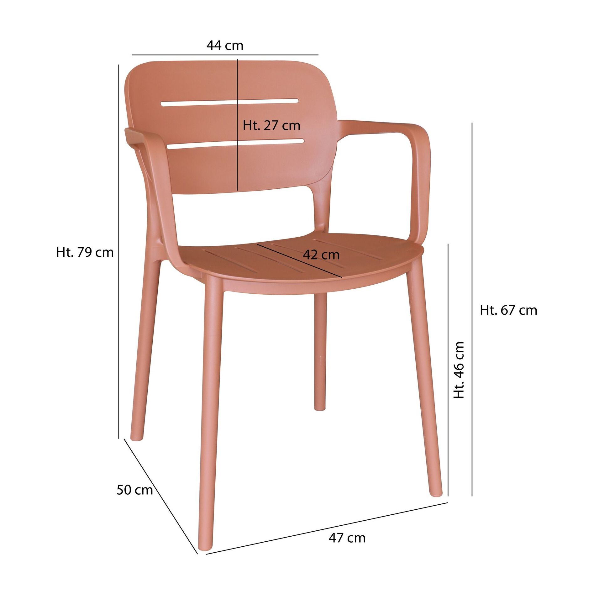 Lot de 4 fauteuils de table terracotta en polypropylène SUNSET