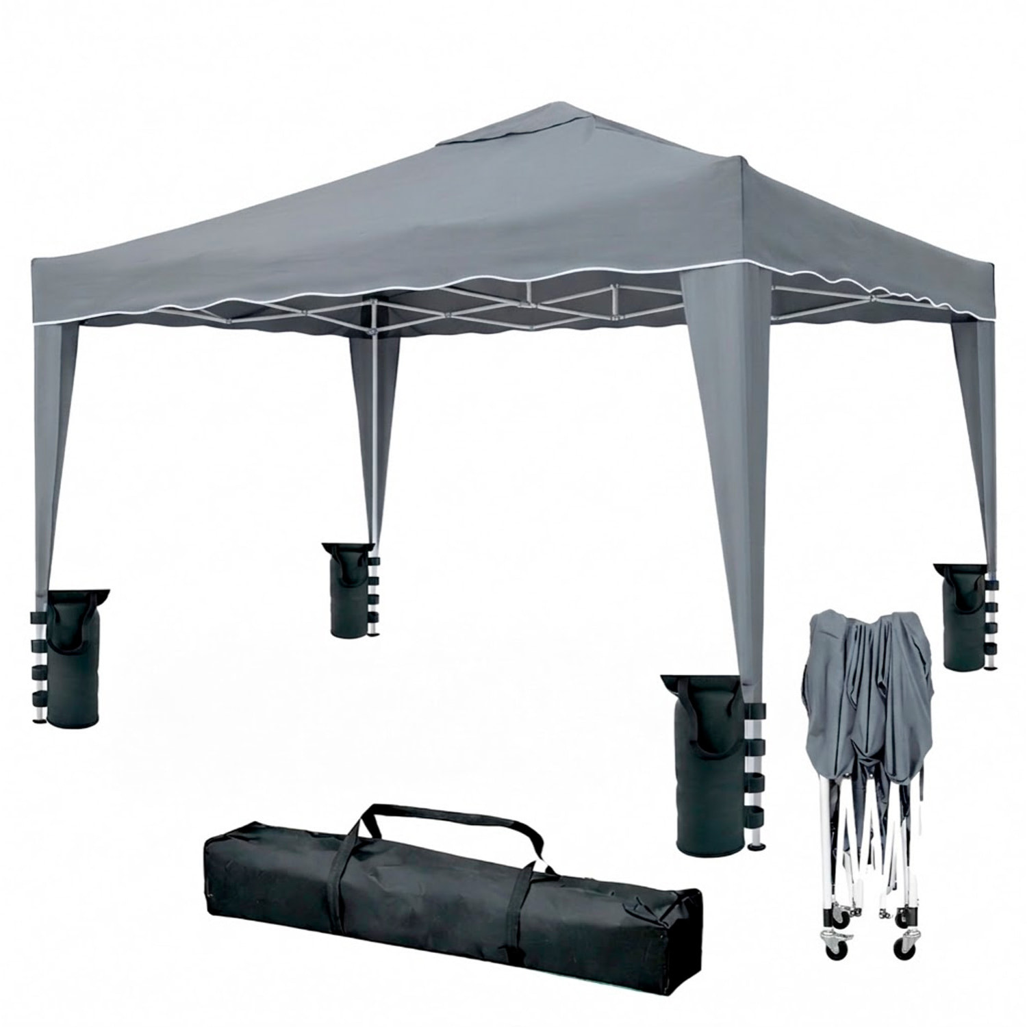 Gazebo Pieghevole 3x4 M in Acciaio con Telo Idrorepellente 160 g/m² Anti-UV Struttura Robusta Apertura Rapida a Fisarmonica con Borsa 4 Sacche Grigio