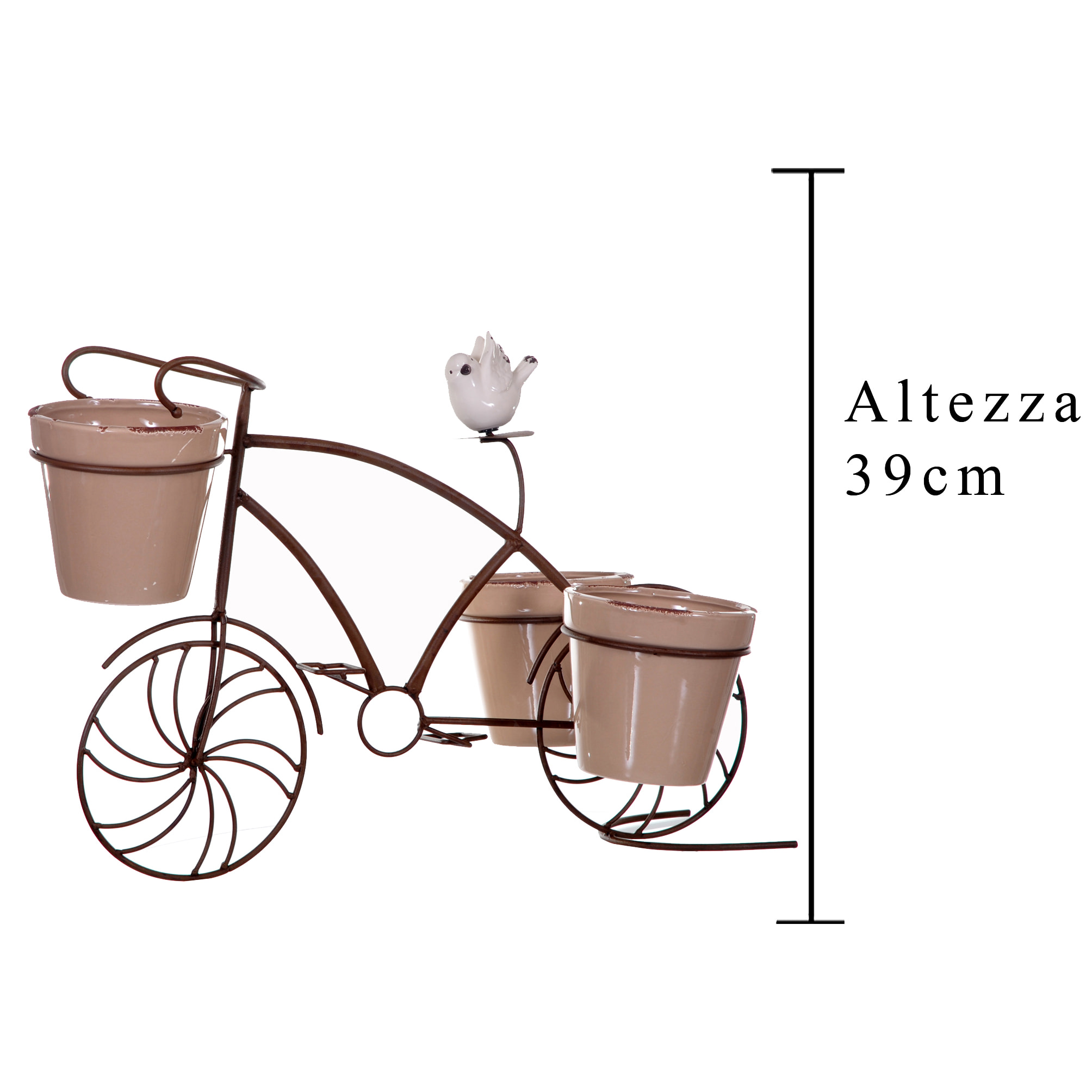 Bicicletta 3 Vasi H.39 Cm - Pezzi 1 - 58,5X39X36,2cm - Colore: Marrone - Bianchi Dino - Espositori E Vasi Metallo