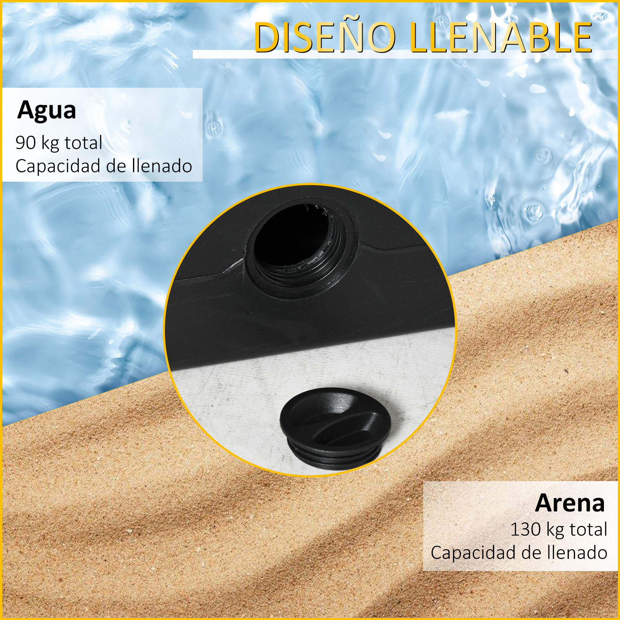 Base de Sombrilla de 4 Piezas Rellenable de Agua 90kg o Arena 130kg 98x98x13 cm