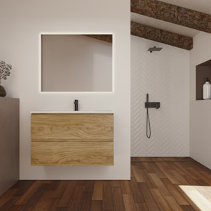 Conjunto de Baño Kaji | Mueble de Baño Suspendido | 100 cm Teka| Dos Cajones | Lavabo Encastrado | No incluye Espejo | Alday