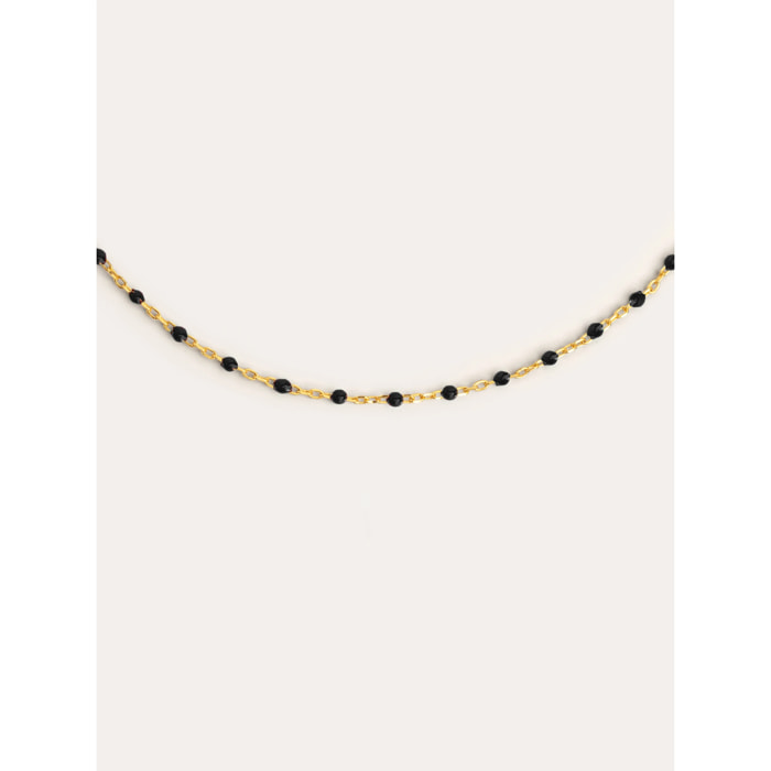 Collar Dots Black Enamel Plata Baño Oro