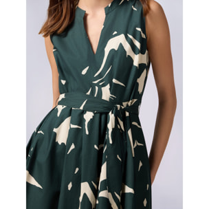 Oltre - Vestido midi evasé de popelina - Verde