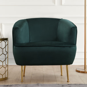 THEA - Fauteuil velours vert - pieds dorés