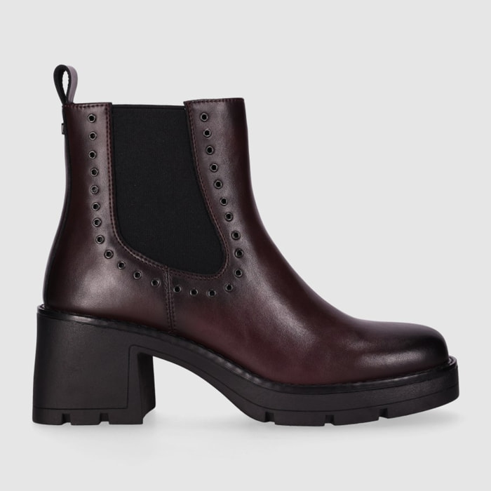 Botines de Piel - Vino - Tacón: 5 cm