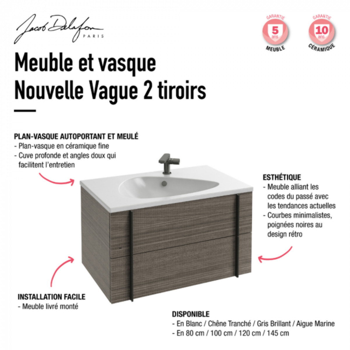 Meuble de salle de bain 80 cm Nouvelle Vague gris brillant + colonne version gauche + miroir + pied