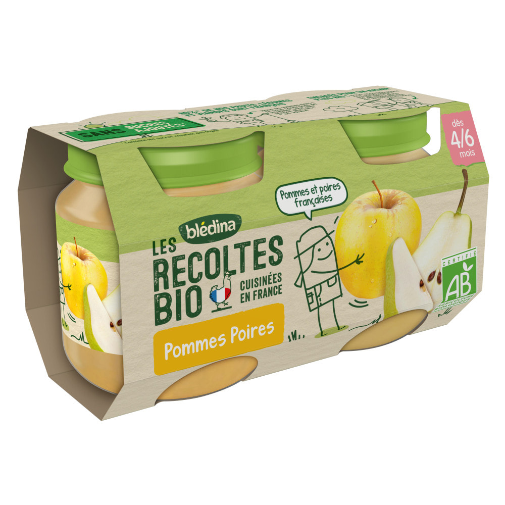 24 Petits Pots Pommes, Poires 12x(2x130g) - Les Récoltes Bio Dès 4/6 Mois