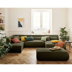 Onyx - canapé panoramique modulable d'angle gauche 7 places - en velours côtelé - Vert