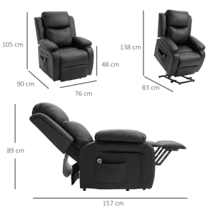 Sillón Relax Levanta Personas Auto-Ayuda con Control Remoto Reclinación Eléctrica 160° Reposapiés Respaldo Tapizado en PU y Bolsillos Laterales 76x90x105 cm Negro