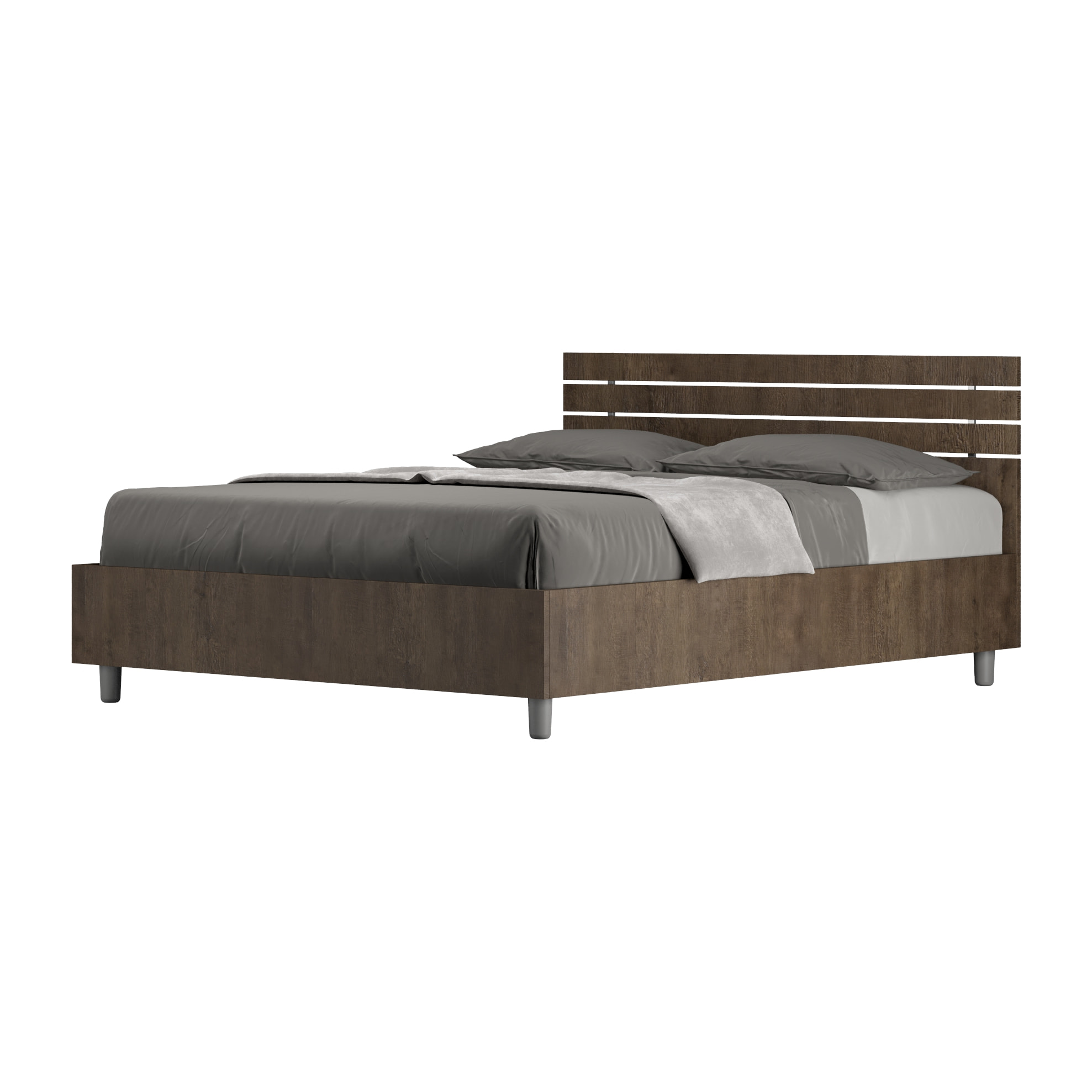 Cama con somier 140x190 con cabecera recta de listones nogal Ankel