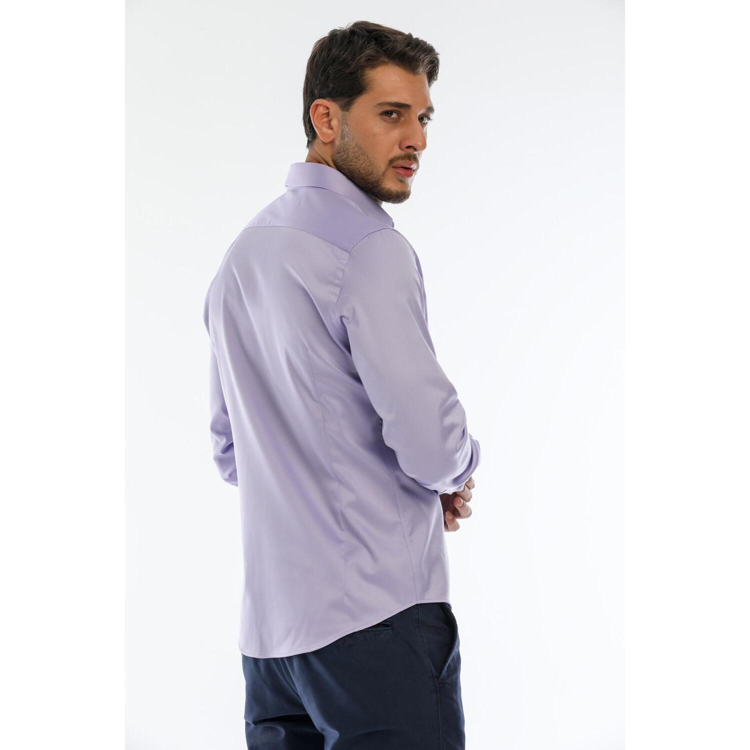 Camicia Uomo 1 Bottone Italiano Slim Satin Unito Lilla