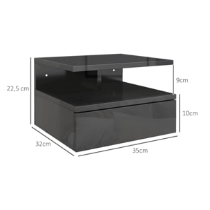 Juego de 2 Mesitas de Noche Flotantes, Mesillas de Noche Dormitorio con Cajón, Estante Abierto, para Sala de Estar, 35x32x22,5 cm, Negro Brillo