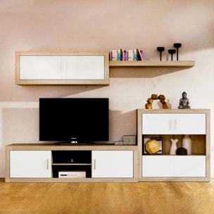 Módulo alto 2 puertas con almacenamiento oculto en cambria y blanco 130 cm Nuka Cambria - Blanco