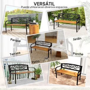 Banco de Jardín Exterior de 2 Plazas Banco de Exterior con Asiento de Madera y Marco de Acero para Patio Terraza 127x56x80 cm Negro y Natural