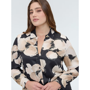 Fiorella Rubino - Camicia stampa floreale in raso - Nero