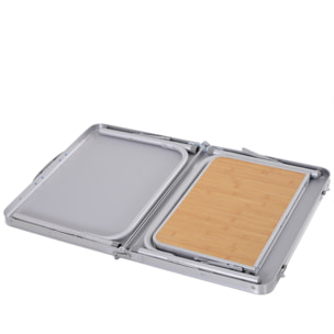Table pliante table de camping table de jardin avec rallonge hauteur réglable aluminium MDF imitation bambou