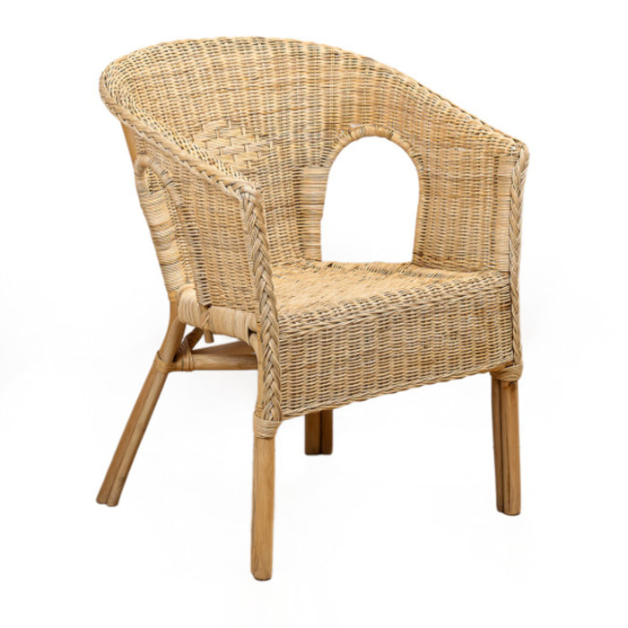Fauteuil en rotin naturel tressé avec accoudoirs, pour jardin et intérieur - VIVIA