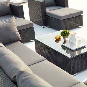 Salon de jardin modulable 13/14 places en résine tressée noir et gris SANSA