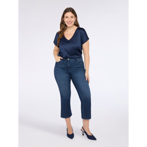 Fiorella Rubino - Camiseta bimatérica con escote en V - Azul