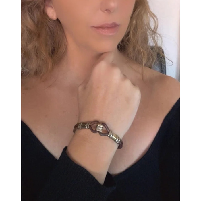Pulsera cuero y latón enlazado artesanal áºnicas