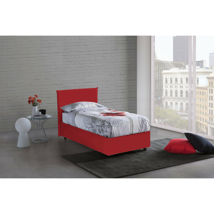 Letto singolo Chelsea, Letto contenitore con rivestimento in tessuto, 100% Made in Italy, Apertura frontale, adatto per materasso Cm 90x190, Rosso