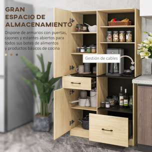 Alacena de Cocina Moderno Armario de Cocina con 2 Cajones 2 Armarios y 4 Estantes Abiertos Mueble Buffet de Cocina para Comedor Salón 90x40x170 cm Roble y Negro