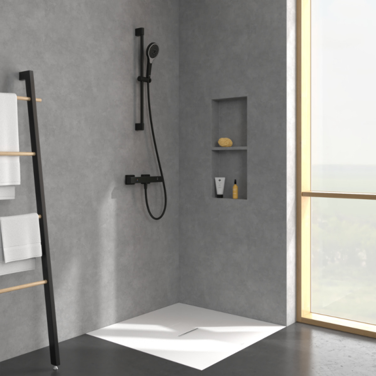 Mitigeur douche thermostatique Universal rectangle Noir mat