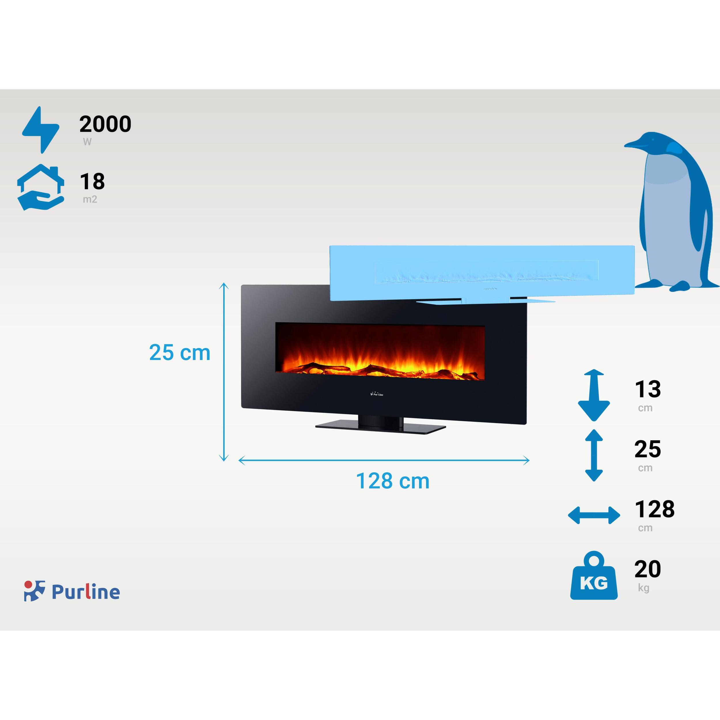 Chimenea eléctrica panorámica de cristal templado negro CHE-515 PURLINE