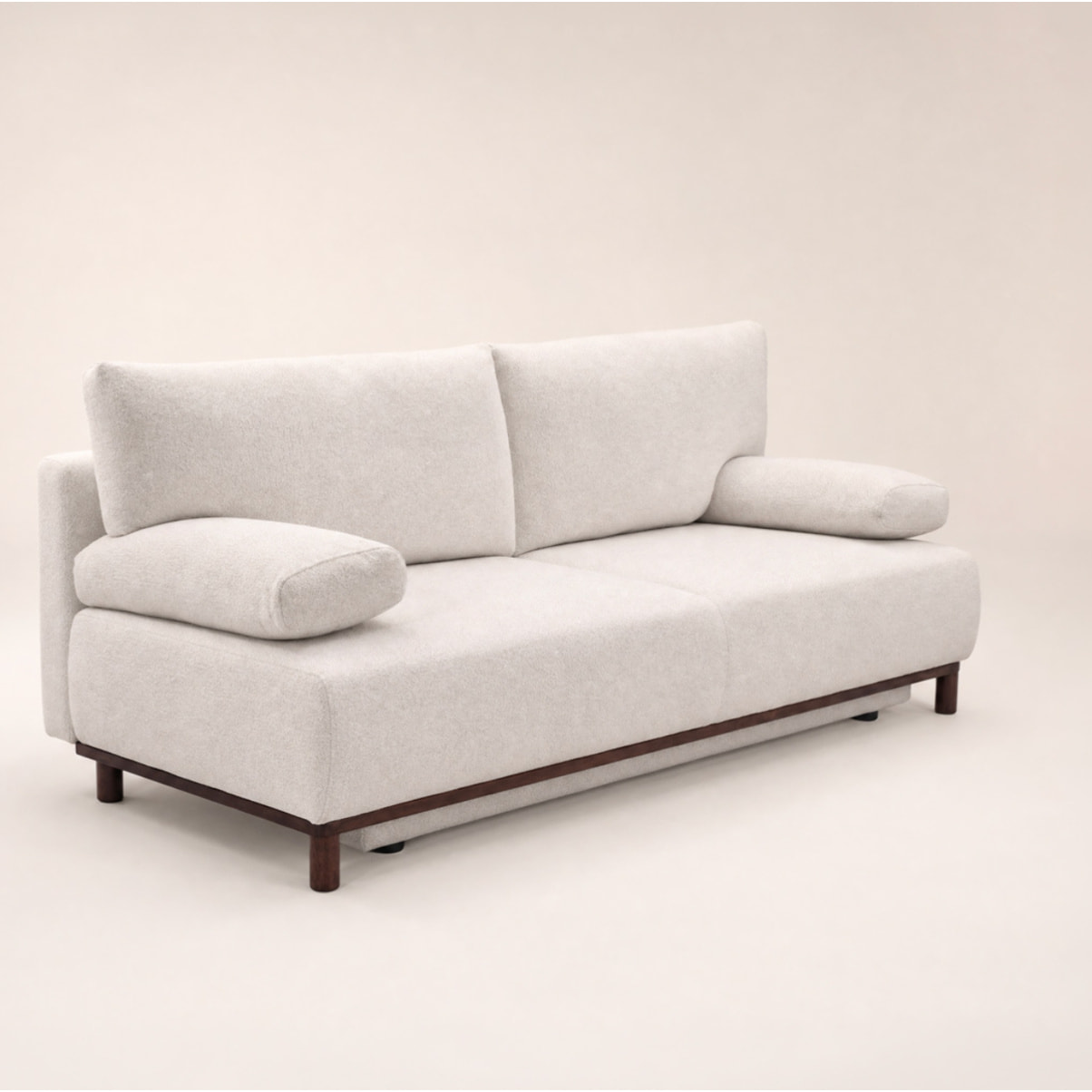 Hortense - Canapé droit 3 places convertible avec coffre en velours texturé - Beige