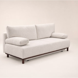 Hortense - Canapé droit 3 places convertible avec coffre en velours texturé - Beige