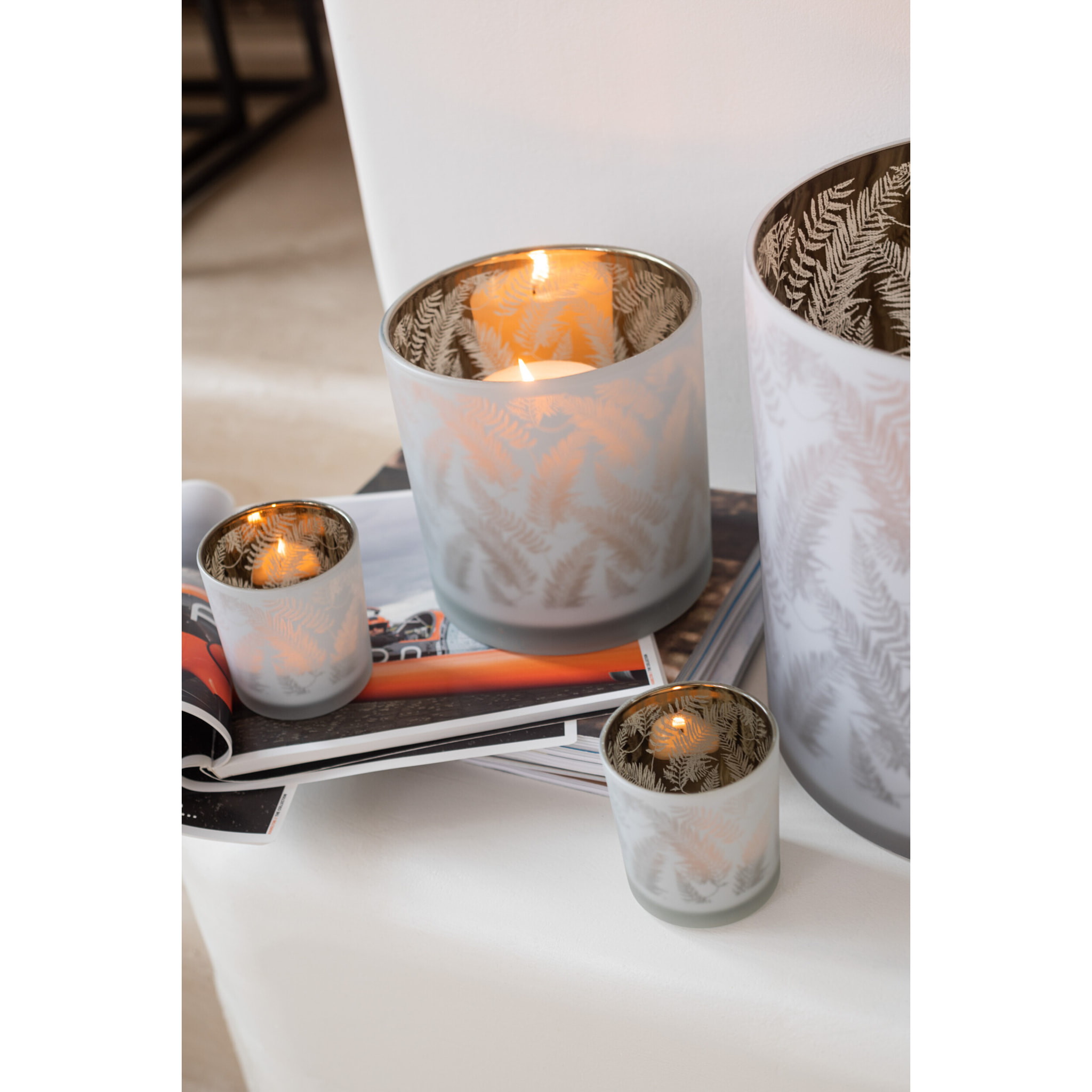 J-Line photophore Feuille - verre - blanc/vert - small - 4 pcs