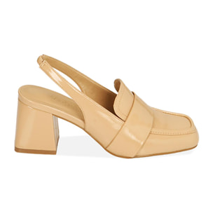 Mocassini slingback beige in naplack, tacco 6,5 cm