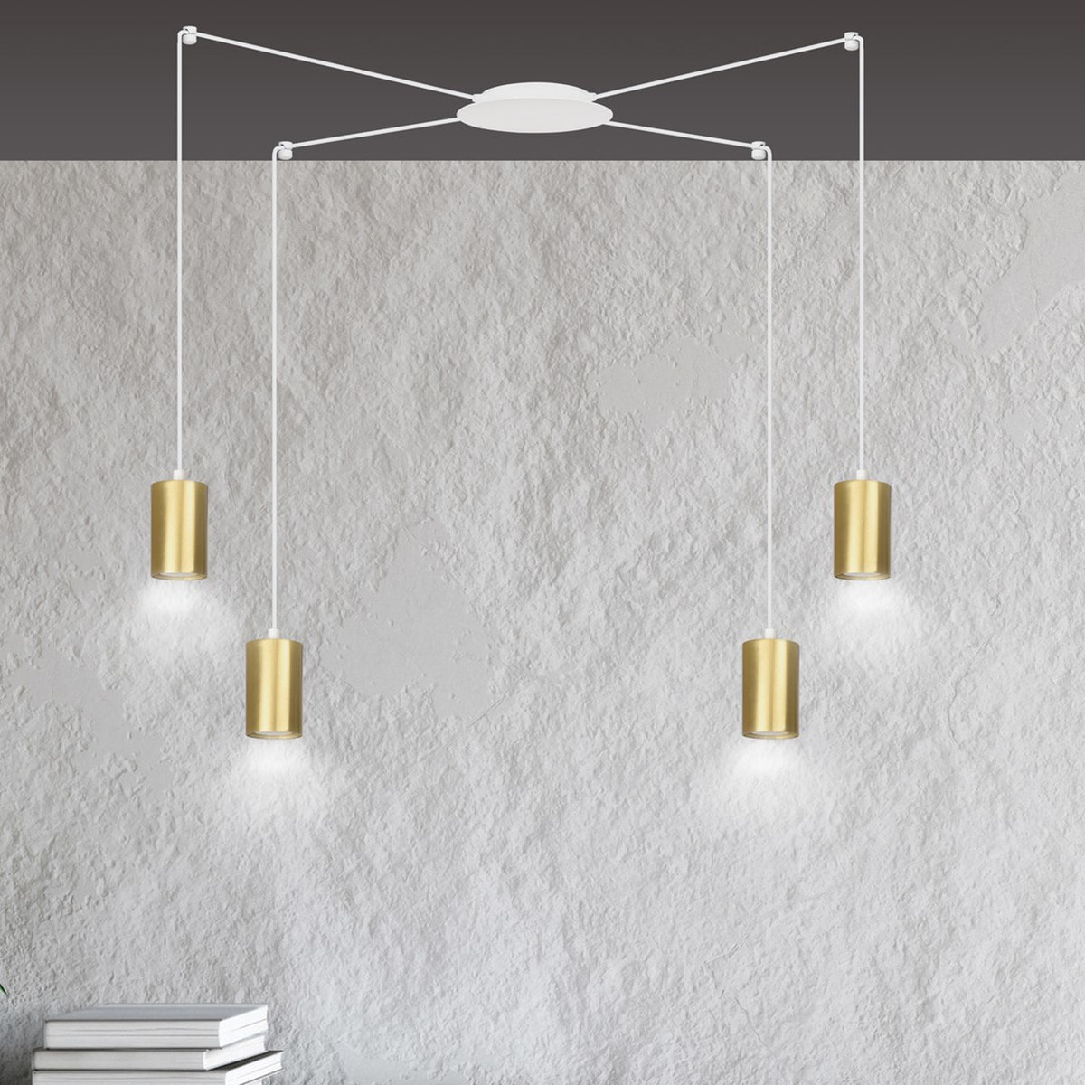 Lampada a sospensione TRAKER in acciaio bianco e oro