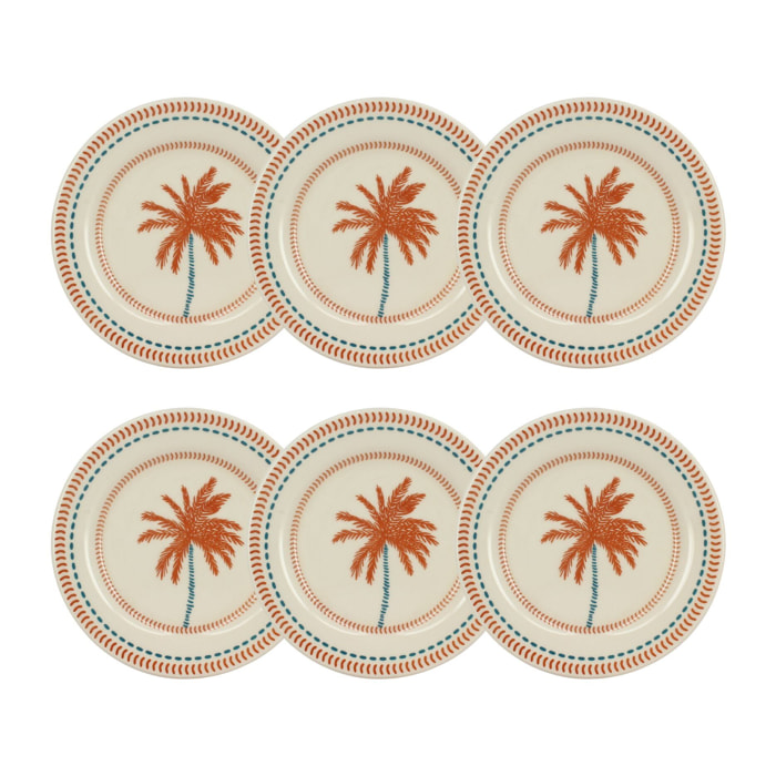 Lot de 6 assiettes à dessert dessin tropical en grès 18cm TROPIQUE