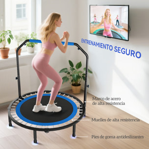 Trampolín de Fitness Adultos Ø122 cm, Cama Elástica Plegable con Mango Ajustable de 4 Niveles, Marco de Acero, para Entrenamiento Piernas, Cuerpo en Hogar, Oficina, Gimnasio, Negro y Azul