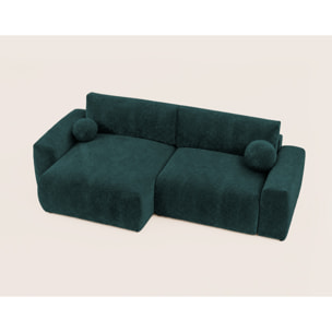 Constance - Canapé d'angle réversible 4 places convertible avec coffre en velours relief - Vert