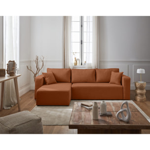 Topaze - canapé d'angle réversible - 4 places - convertible avec coffre - en tissu - Terracotta