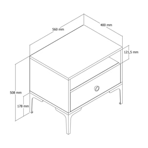 Comodino Dpidon, Comò basso, Tavolino da notte, Mensola da letto, 56x40h51 cm, Noce e Antracite