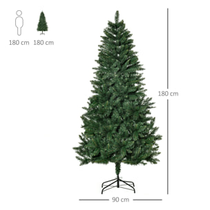 HOMCOM Árbol de Navidad Artificial 180 cm Ignífugo con 724 Ramas con 2 Tipos de Puntas de PVC Base Plegable y Soporte de Acero Decoración Navideña de Interior Verde