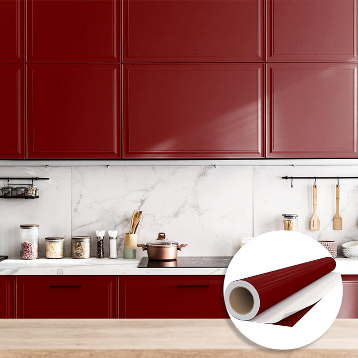 Rouleau adhésif décoratif Vinyle au Mètre - Bordeaux - Sticker Lavable Imperméable Mur Cuisine Meubles