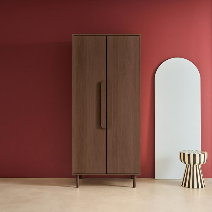 Armoire dressing décor bois 2 portes, étagères et penderie JULIANA