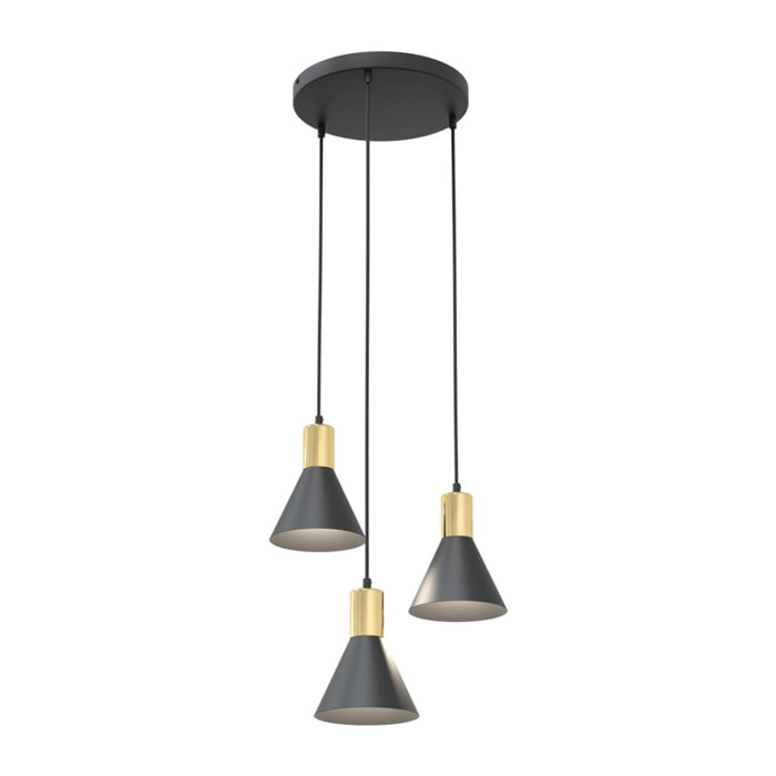 Lampada a sospensione Rosa in acciaio nero opaco e oro