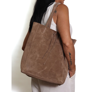 Borsa a mano da donna Made in Italy - Modello Lumena Prime - 100% pelle scamosciata - 28.0 x 35.5 x 12.5 cm