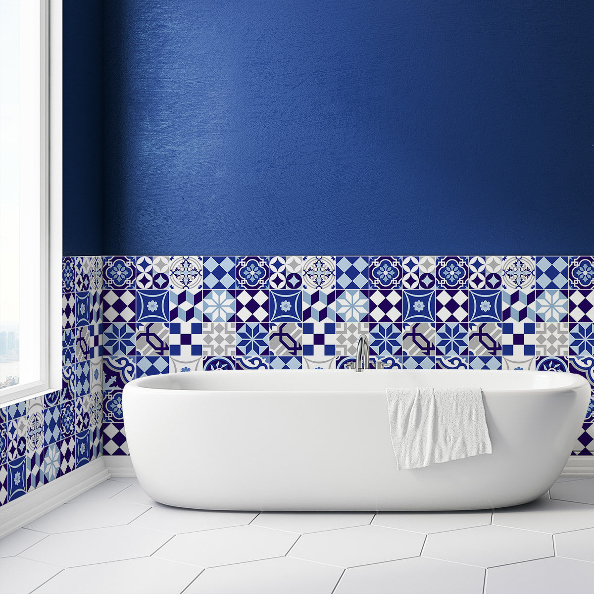 Stickers muraux - Sticker Mural Carrelage adhésif Cuisine Salle de Bain - 60 STICKERS CARRELAGES AZULEJOS FLAVINIA