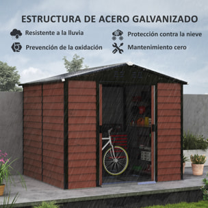 Caseta de Jardín Exterior 4,4 m² 240x206x198 cm Cobertizo de Jardín Exterior con Suelo Puerta Corredera y Cerradura Armario para Jardín Terraza Patio Teca