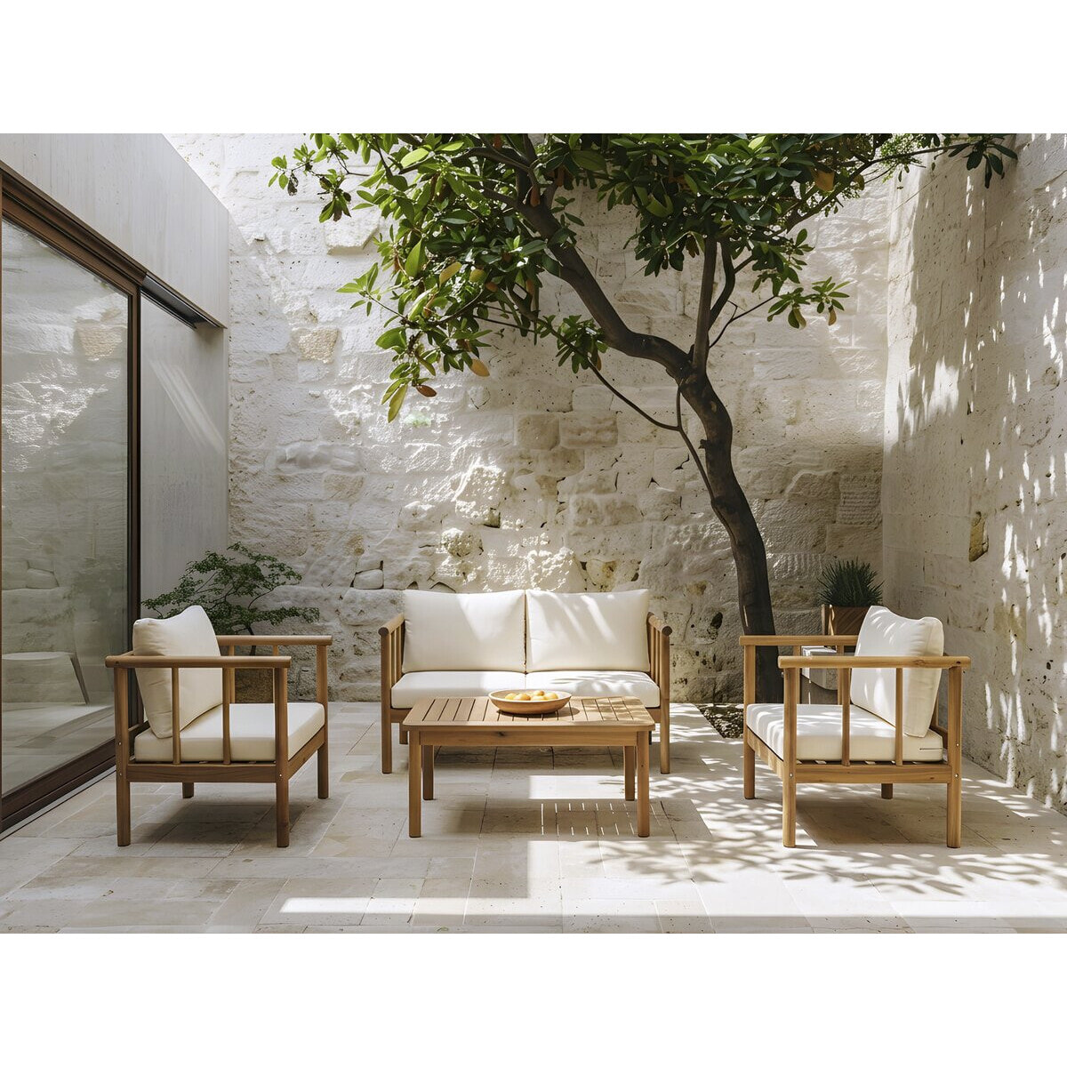 Salon de jardin en bois avec coussins inclus "Milano" - 4 places - Beige