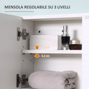 kleankin Mobiletto Bagno Pensile con Specchiera e Ripiani Regolabili, 54x15x55cm - Bianco