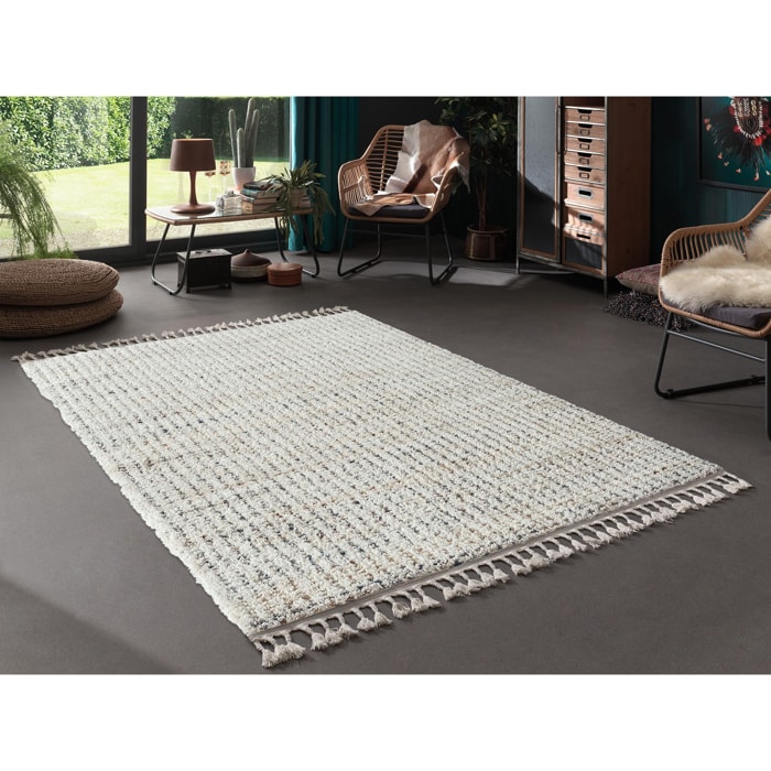 Honoré - tapis shaggy en polyester aspect laineux à motif avec franges, multi