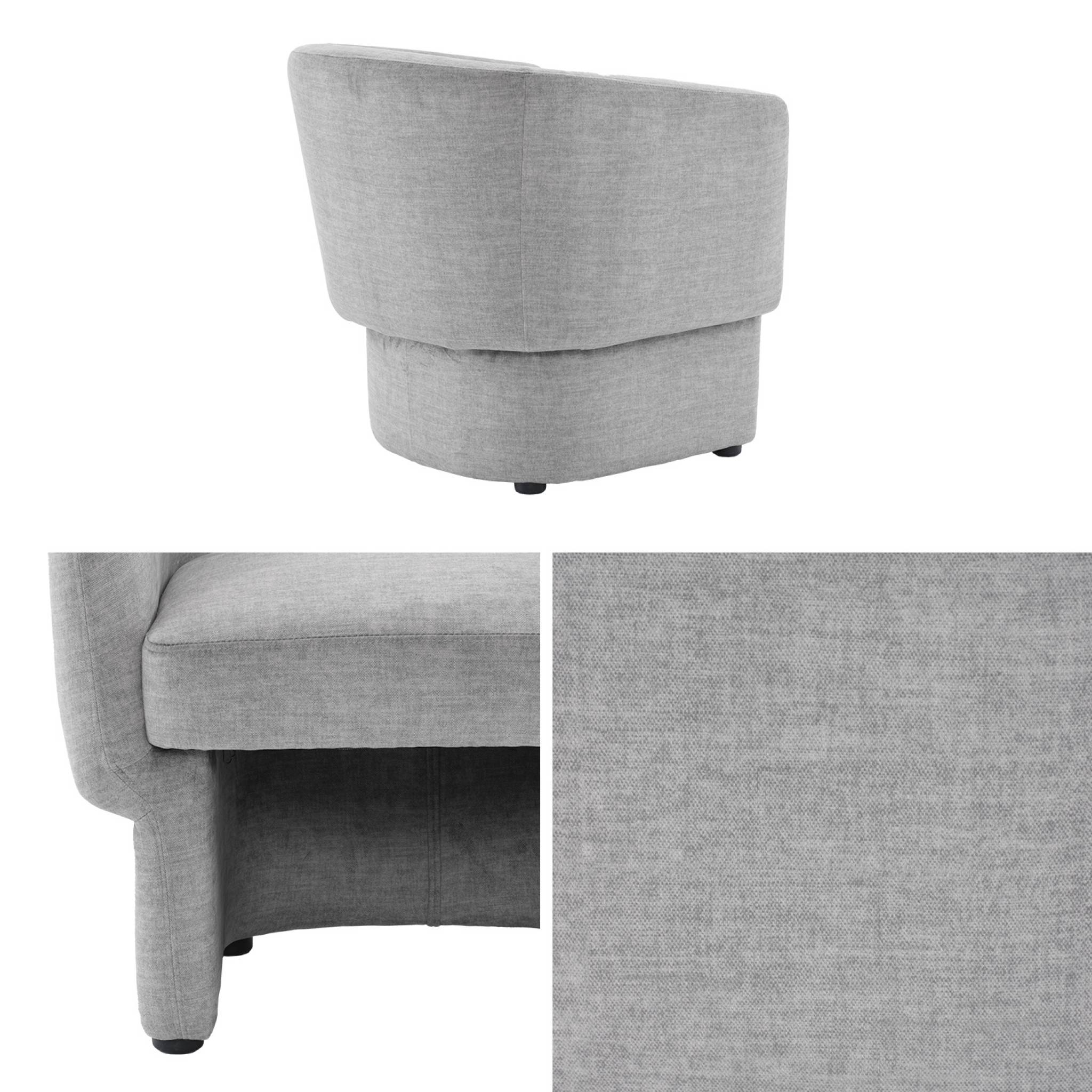 Fauteuil relax en tissu avec forme de dossier et piètement arrondis gris clair