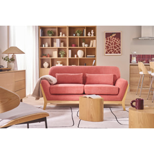 Canapé scandinave 2 places en tissu effet velours vert kaki et bois clair YOKO